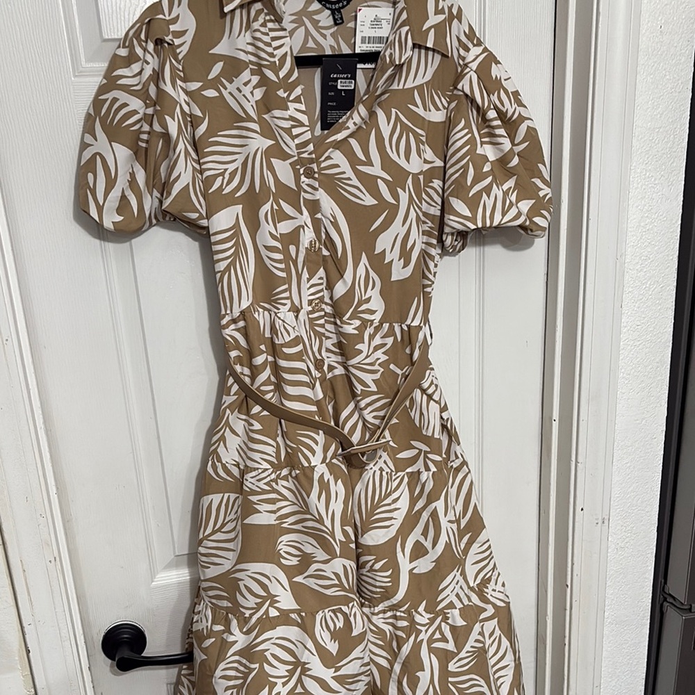 Tan Puff Sleeve Smocked Sundress item #8
